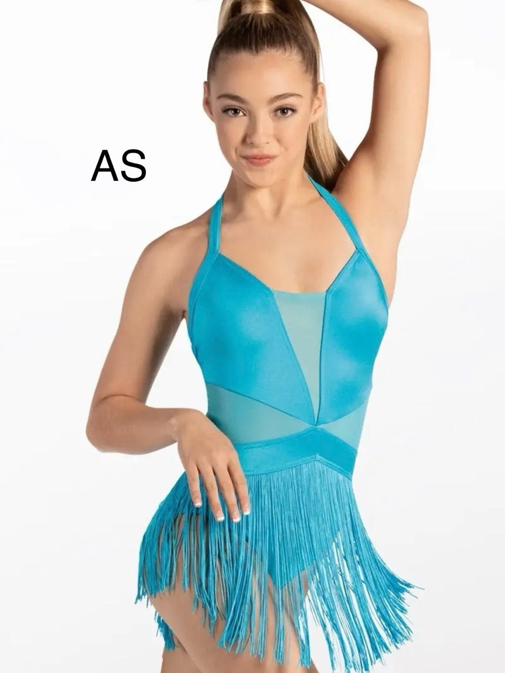 Weissman Turquoise Fringe Halter Bodysuit